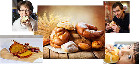 bread and buns and people eating wheat products