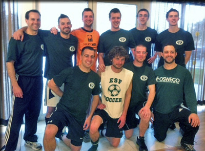 Players on the alumni team were (top row, from left) John Beecher, Jacob Milea, Nick Dodd, John Stoeckel, Cosmo Pagano and Adam Lavelle; (bottom row, from left) Kyle Kolwaite, Paul Roth, Dennis Miller and Andy Mastin.