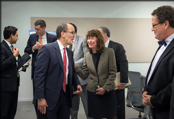 ESF President Quentin Wheeler, right, meets with U.S. Secretary of Labor Thomas E. Perez and Amy Casper, CEO of Ephesus, during an announcement in Pulaski regarding the Ready to Work Partnership.