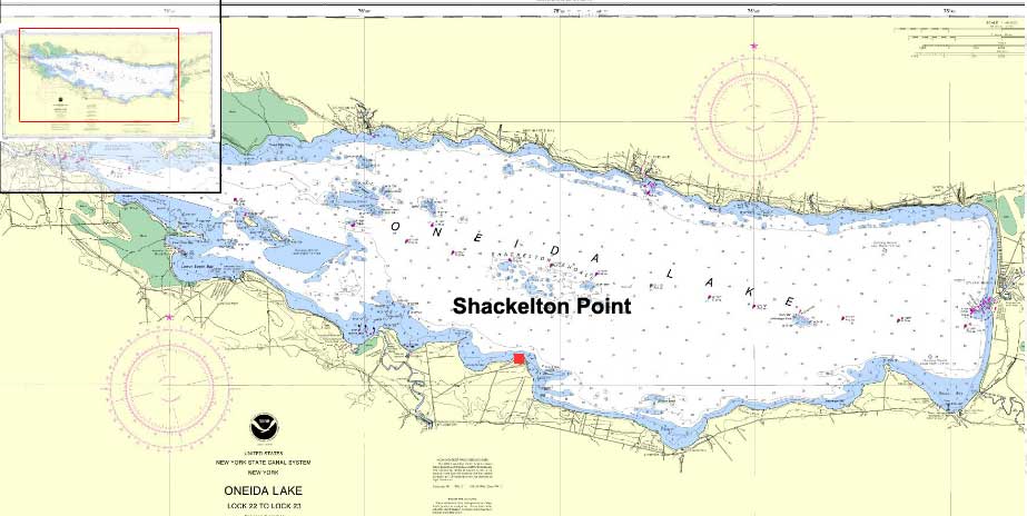 map of oneida lake showing the location of buoy at Shackelton point