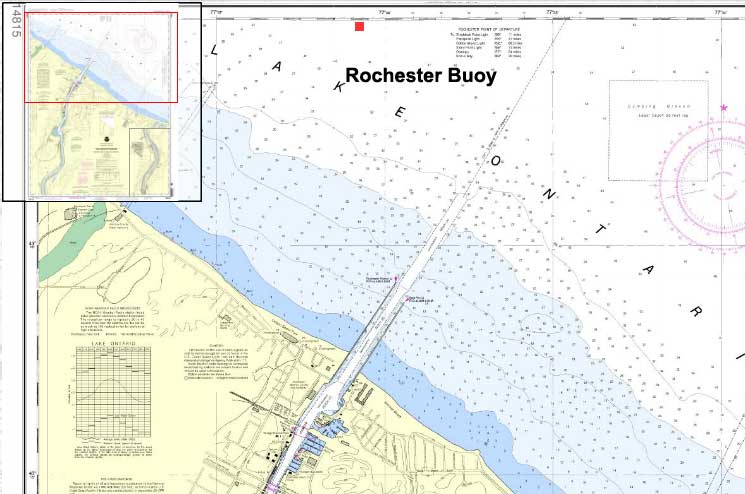 map of Lake Ontario in Rochester showing the location of buoy