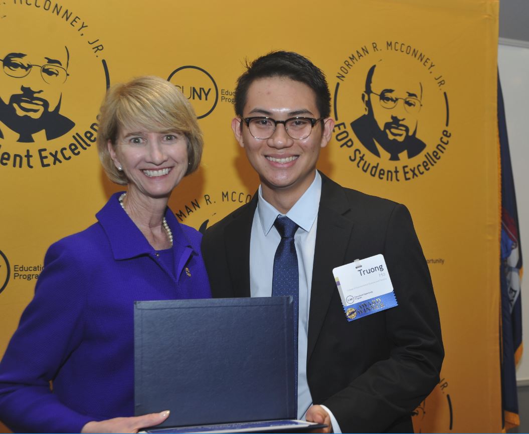SUNY CHANCELLOR KRISTINA JOHNSON AND TRUONG HO, NORMAN R. MCCONNEY JR. AWARD FOR STUDENT EXCELLENCE HONOREE.