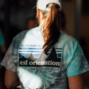 2023 ESF Orientation Leader tie-dye shirt back