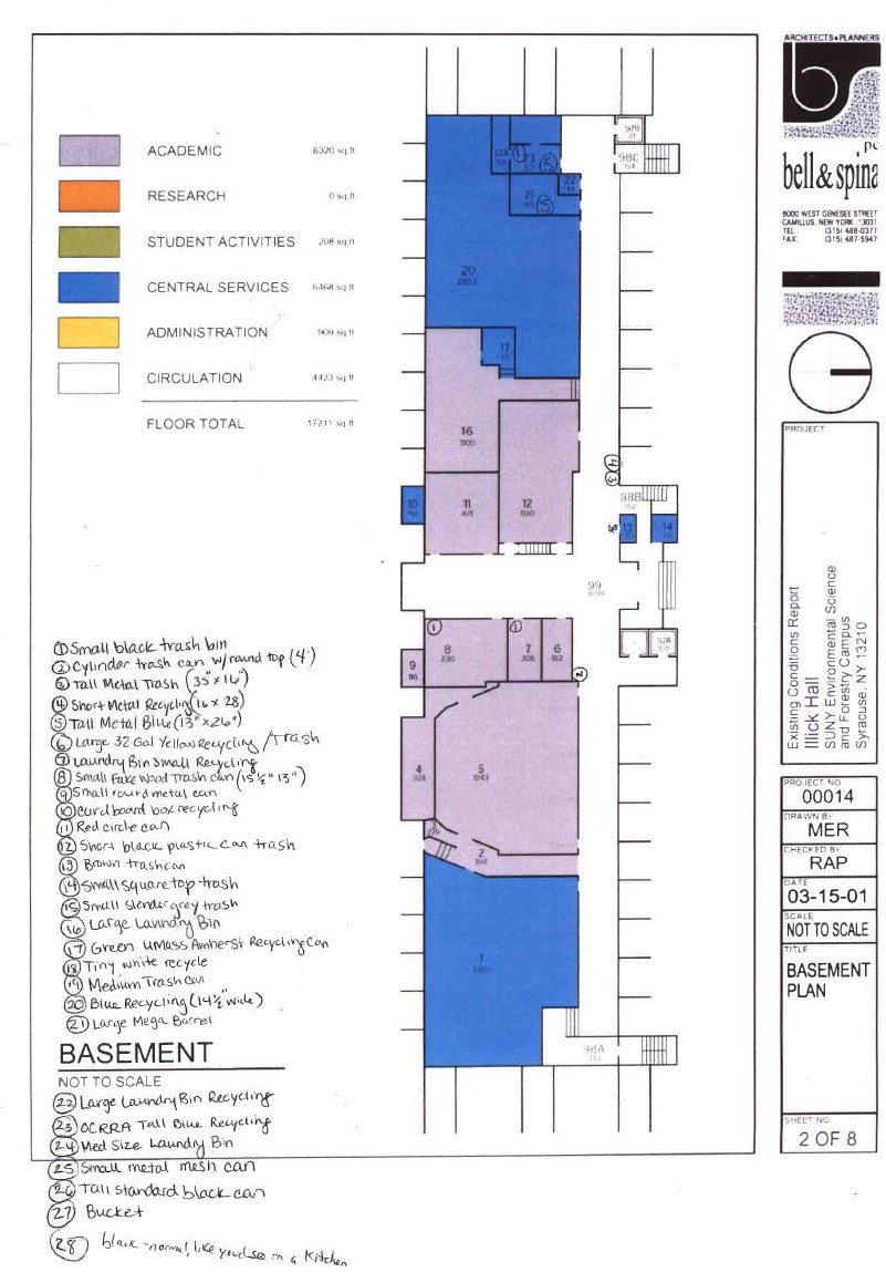 Image of floor plan with 28 different types of bin listed