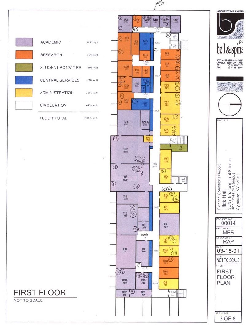 Image of floor plan showing numbers written in each room, depicting location and type of bin