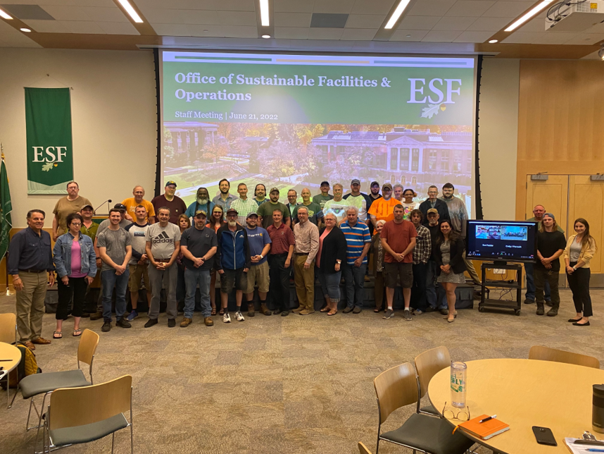 Members of the office of sustainable facilities and operations team gather for a group photo