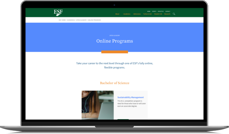 Laptop computer with screen showing Online Programs website