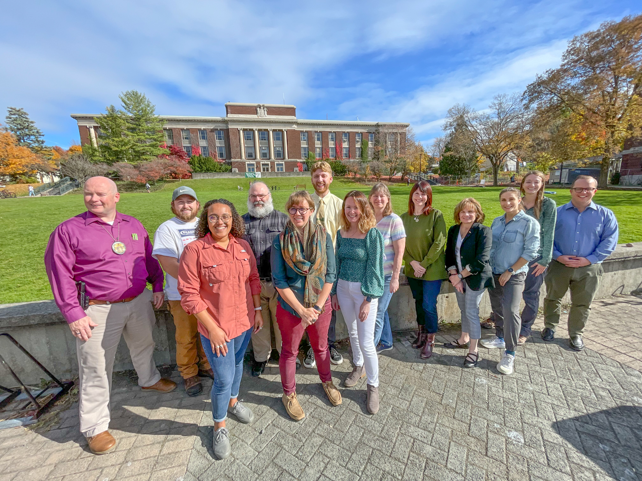 sustainability ambassadors standing on Moon Library patio