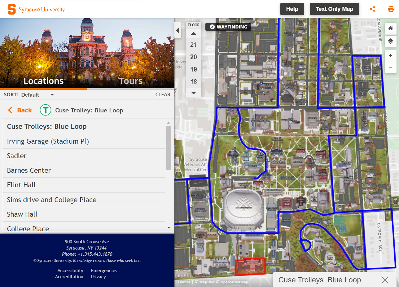 Interactive web map of bus route from campus to surrounding neighborhoods