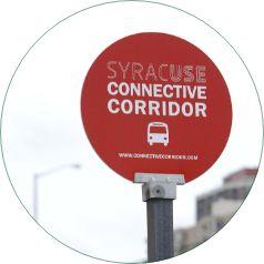 Syracuse Connective Corridor bus stop sign