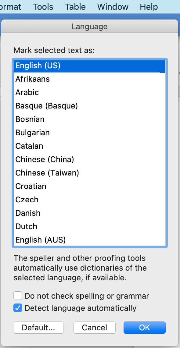 how to identify each foreign language in microsoft word