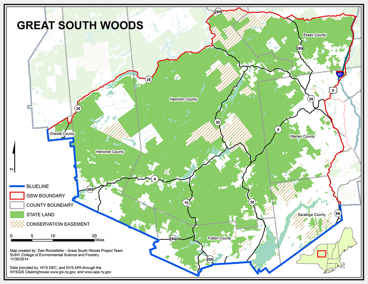 Map of the Great South Woods Trail network