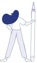 Person standing holding a large pen