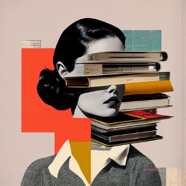 Artwork of a woman and books