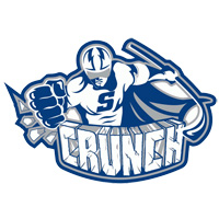 syracuse crunch. an ice hockey player holding hockey stick