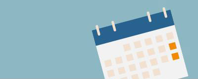 Calendar icon on a light blue background.