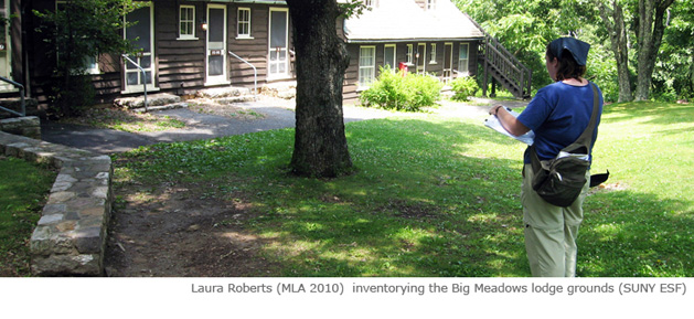 Laura Roberts inventorying the Big Meadows lodge grounds