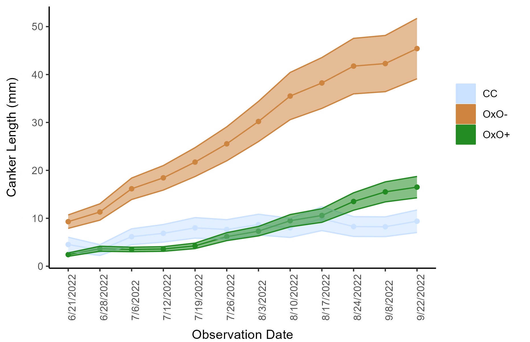 Figure 3: Canker growth over time.