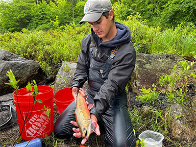 A guy cleaning a fish