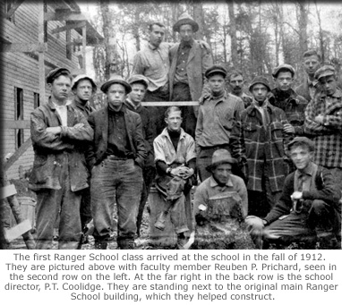 Captioned photograph of the first Ranger School class in Fall 1912.