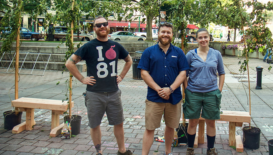 Students in a PARK(ing) Day site