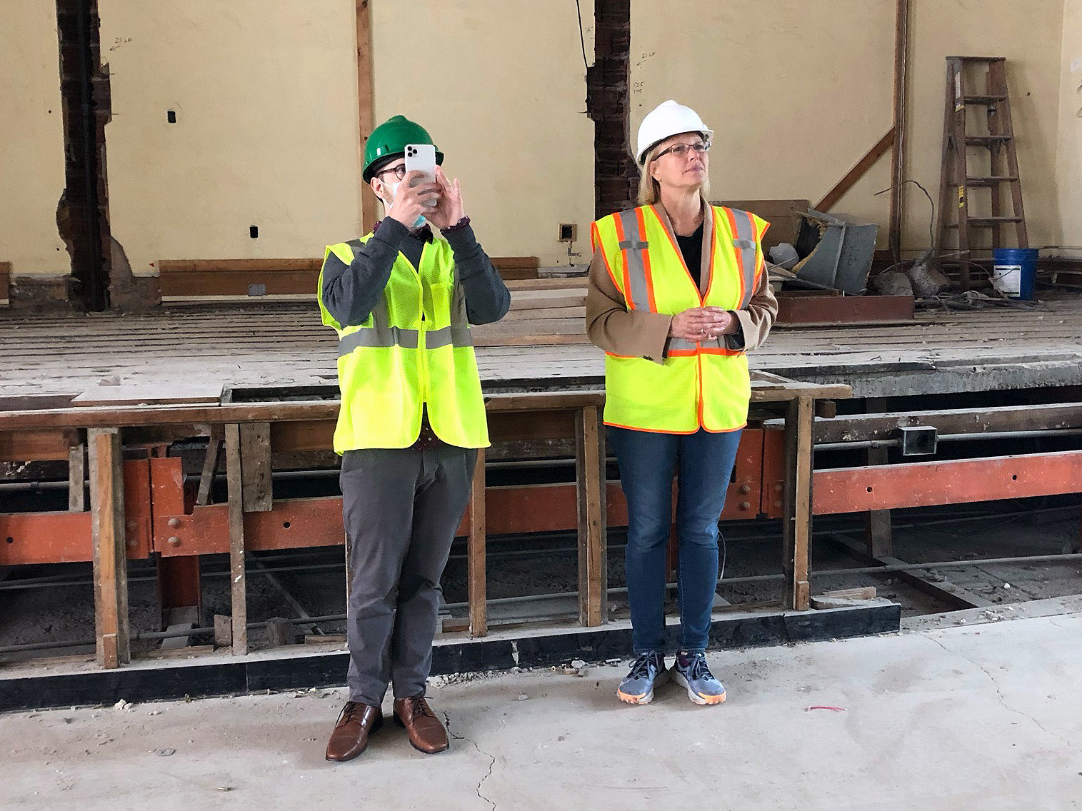 David Haas, owner of the popular @SyracuseHistory Instagram account, tours Marshall with ESF President Joanie Mahoney. Photo by Claire B. Dunn