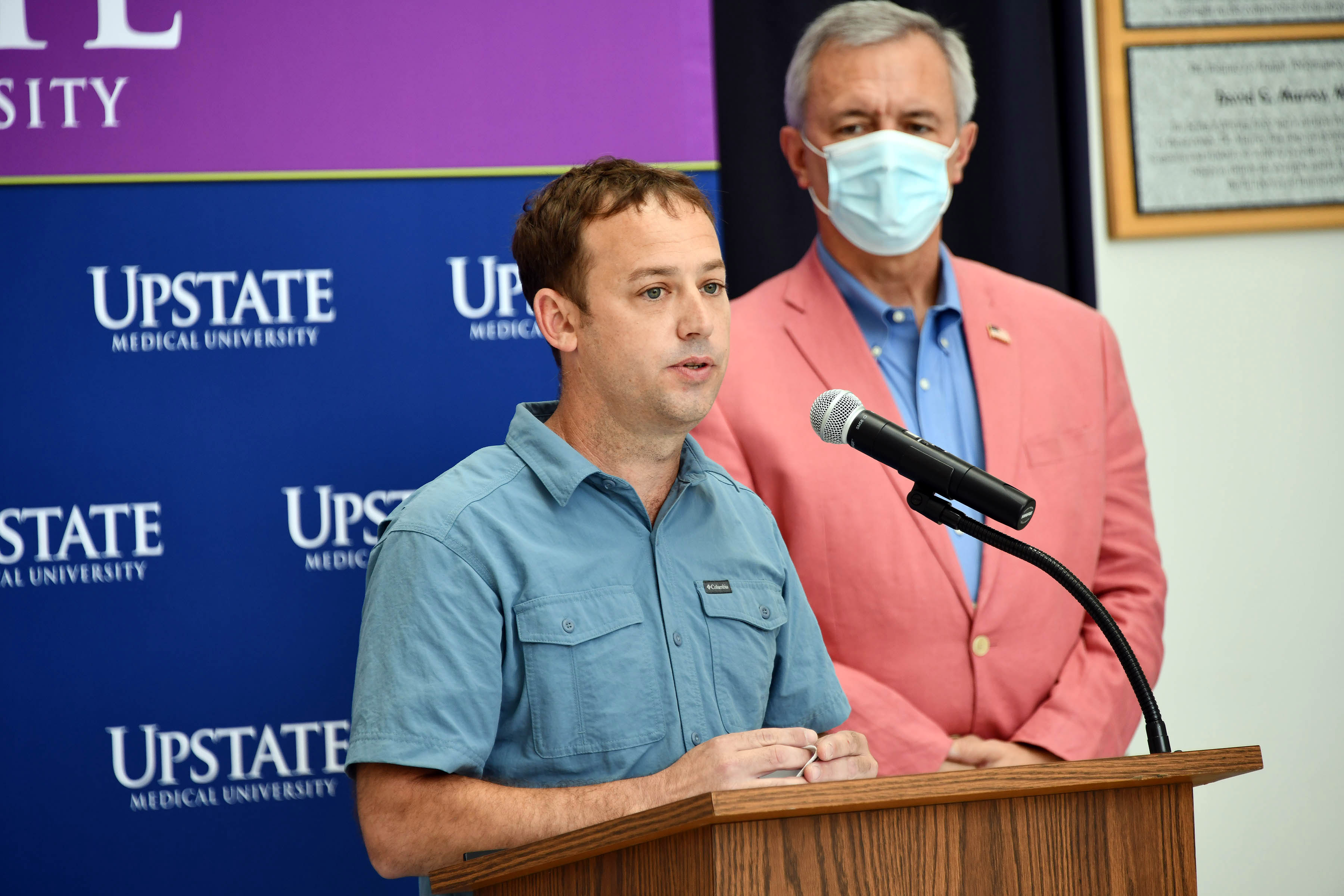 ESF Professor Dr. Brian Leydet, pictured left, and U.S. Rep. John Katko (NY-24). (Photo courtesy of SUNY Upstate Medical University)