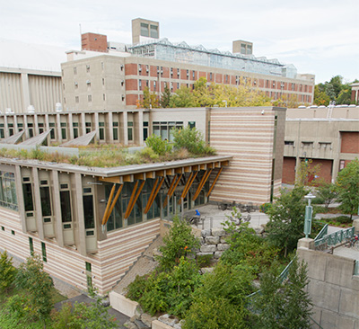 View of E S F quad and Illick hall
