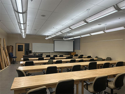 view of the front of the room 159 in Baker Laboratory