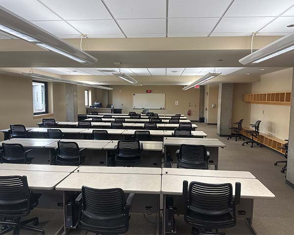 view of the back of the room 309 in Baker Laboratory