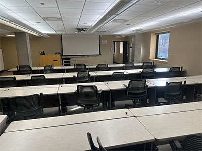 view of the front of the room 434 in Baker Laboratory