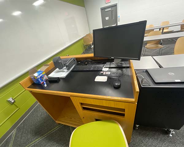 Teaching station in room 12 in Illick Hall