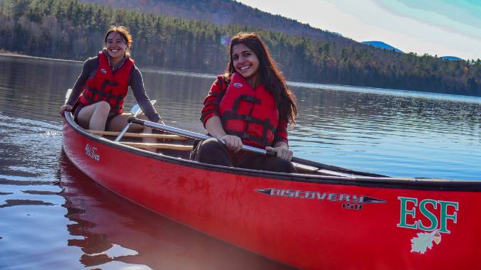 Students in a canoe.