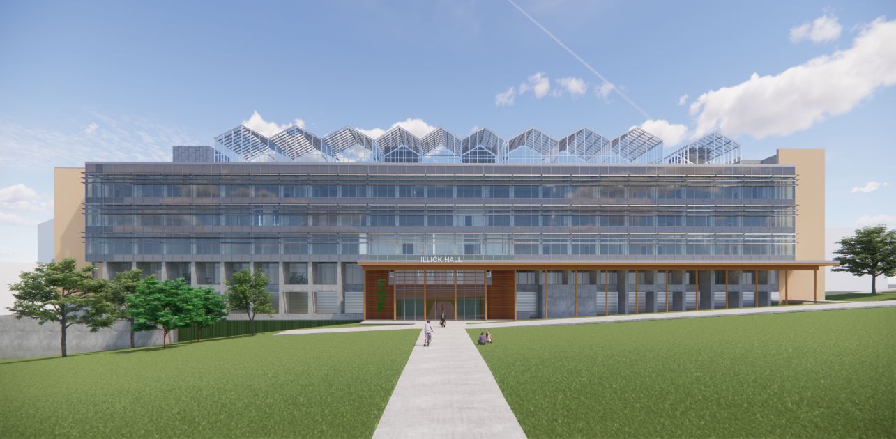Proposed rendering of Illick Hall looking from ESF Quad