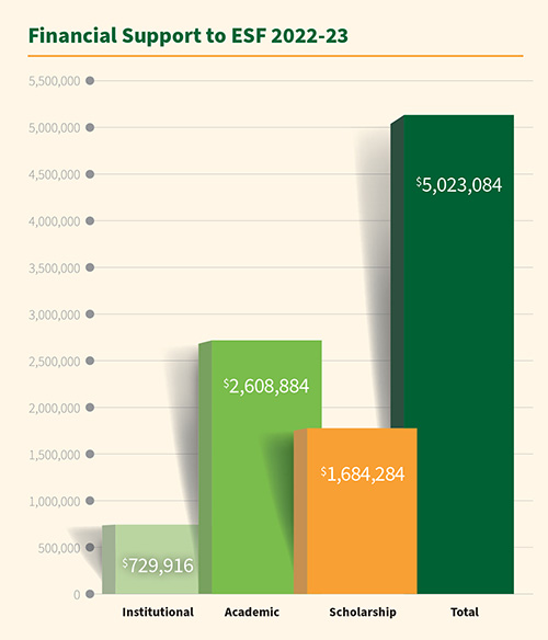 Bar graph showing financial support to E S F