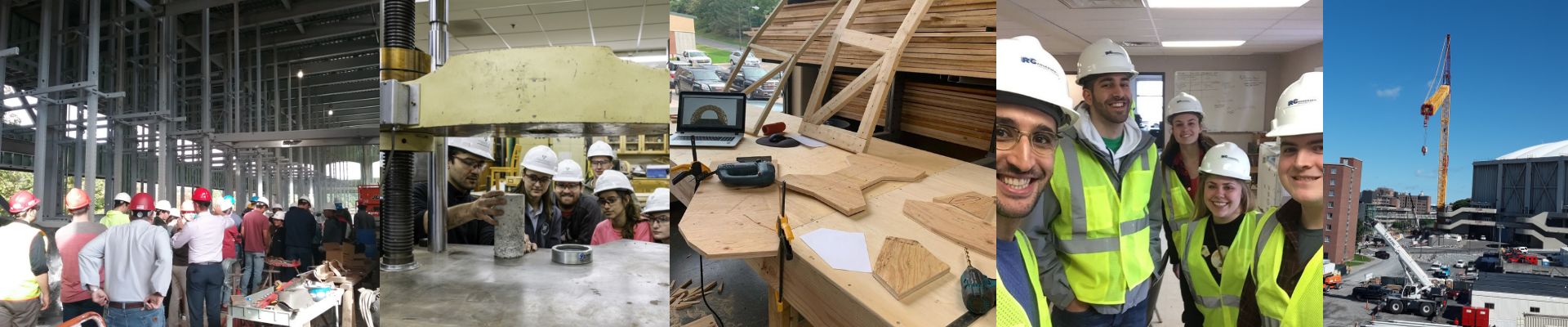 Photos of Construction Management students and projects.