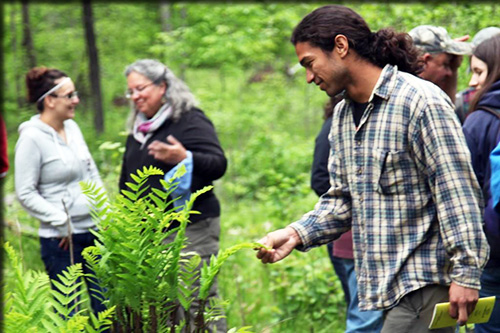 Peopel looking at plants and talking among themselves