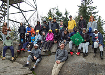 A group of students at Goodnow Mountain Fire Tower