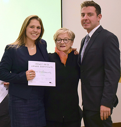 Samantha Guillaume, judge and award presenter Gisela Von Dran and Patrick Carleton