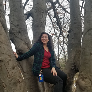 Woman in a tree. 