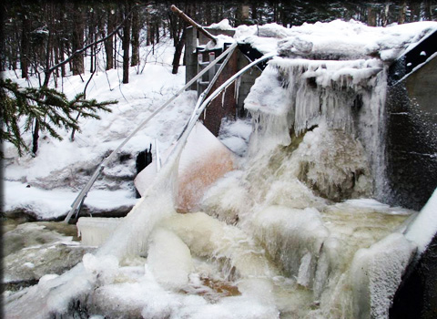 Ice datame to the heating system at Weir 9 at Hubbard Brook, New Hampshire