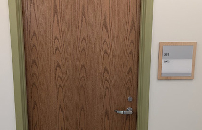 Office door labeled "DATA"