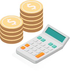 Stacks of coins and calculator [icon]