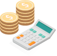 Stacks of coins and calculator [icon]