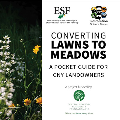 The book cover of a pocket guide for C N Y landowners converting lawns to meadows