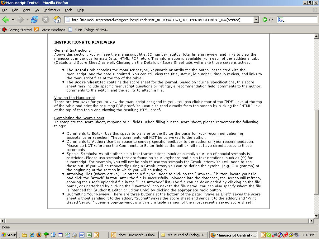 screenshot of the journal of ecology instructions of reviewers