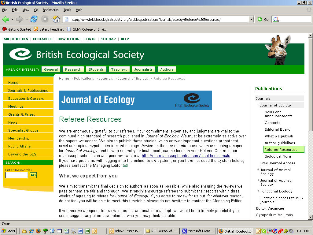 screenshot of journal of ecology refree resources