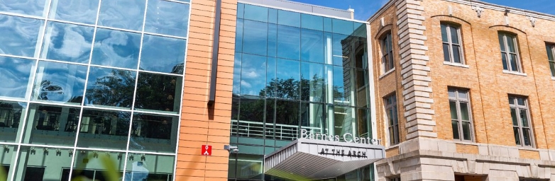 Front of the Barnes Center at the Arch, Syracuse University.