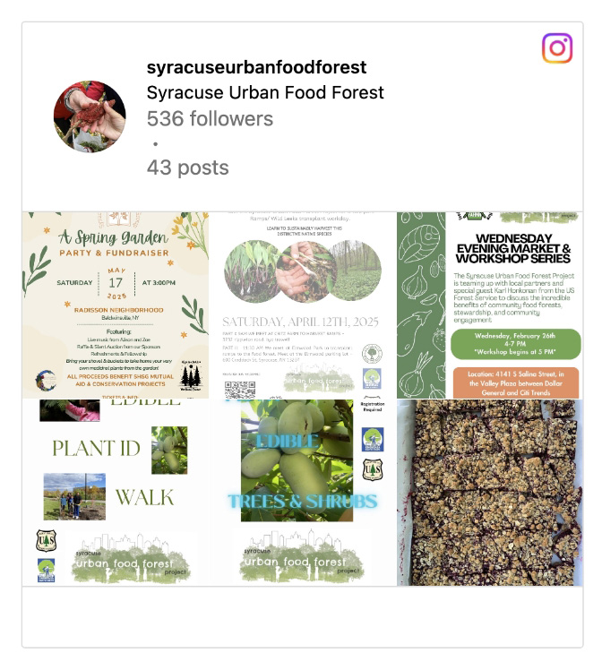 Instagram screenshot of Syracuse Urban Food Forest Project