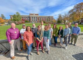 Group of Sustainabilty Ambassadors on the Moon Library patio.